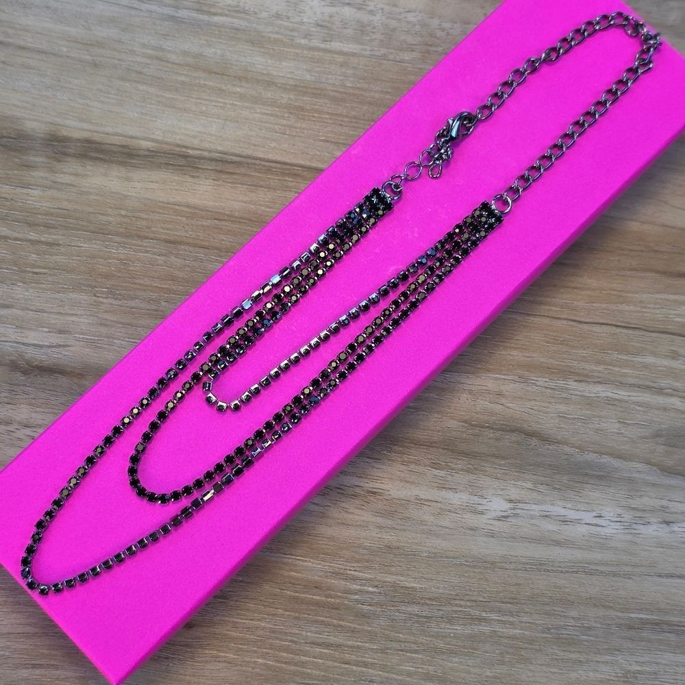 🔸️NIB Black 3-Layered Rhinestone Adjustable Anklet - Picture 11 of 12